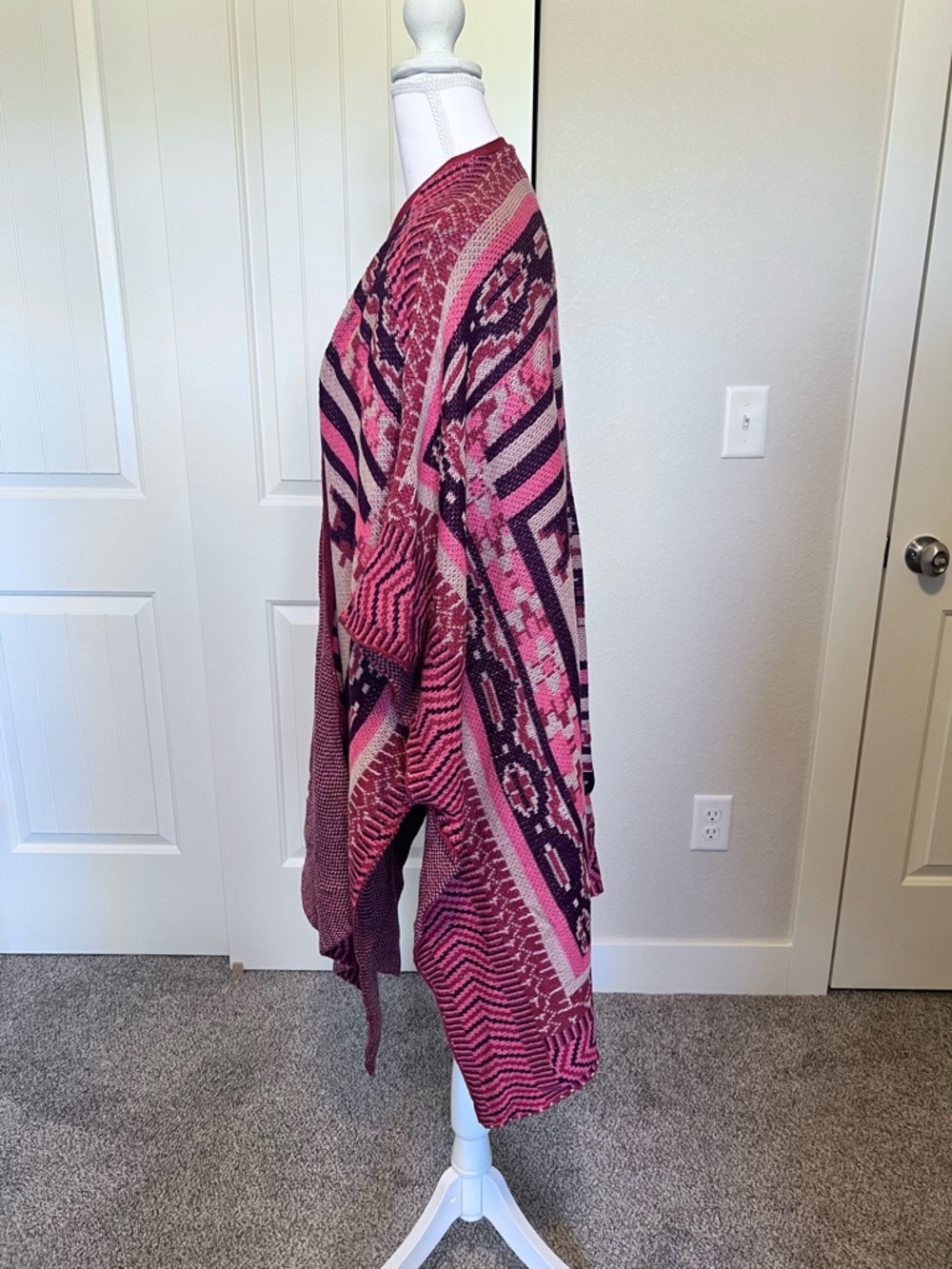 Kimono Cardigan Boho Southwest Open-Front Knit Poncho Coastal Cowgirl L/XL - Picture 3 of 9